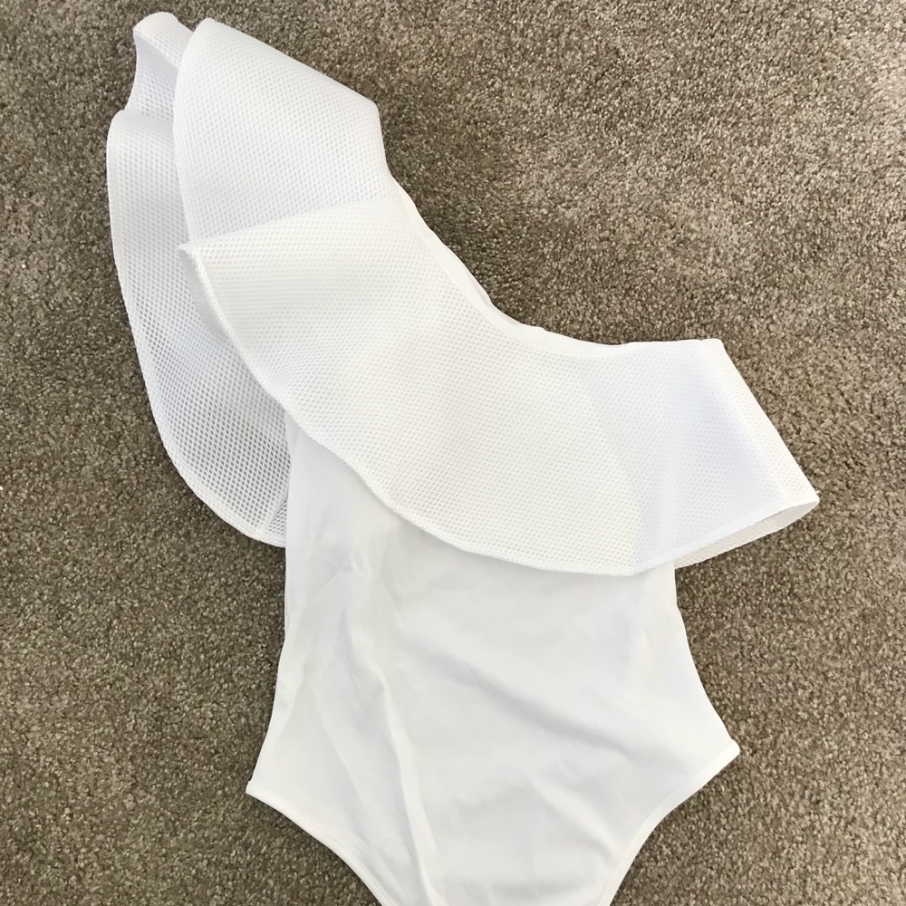 White one shoulder ruffled top from Shein.com